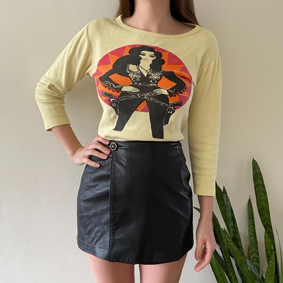 Tops - 1970s VTG Biker Babe Cotton Long Sleeve T-Shirt